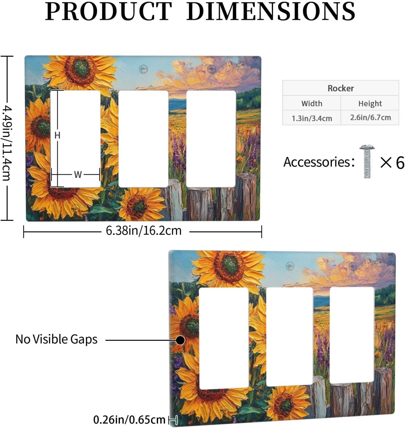 Decorative Outlet Covers Rustic Wilderness Sunflower Lavender Muzha Oil Painting 3 Gang Wall Plate Triple Rocker Light Switch Cover Plate Jumbo Electrical GFCI Faceplate