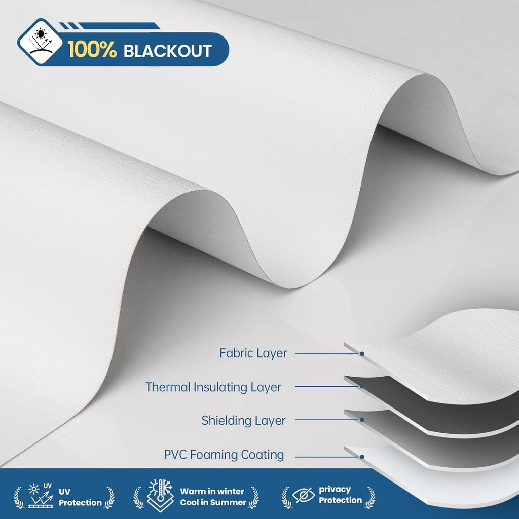 No Drill Motorized Blinds with Remote, Blackout Automatic Blinds with Solar Panel, Cordless Smart Electric Roller Shades for Windows, White, 48½ x 72