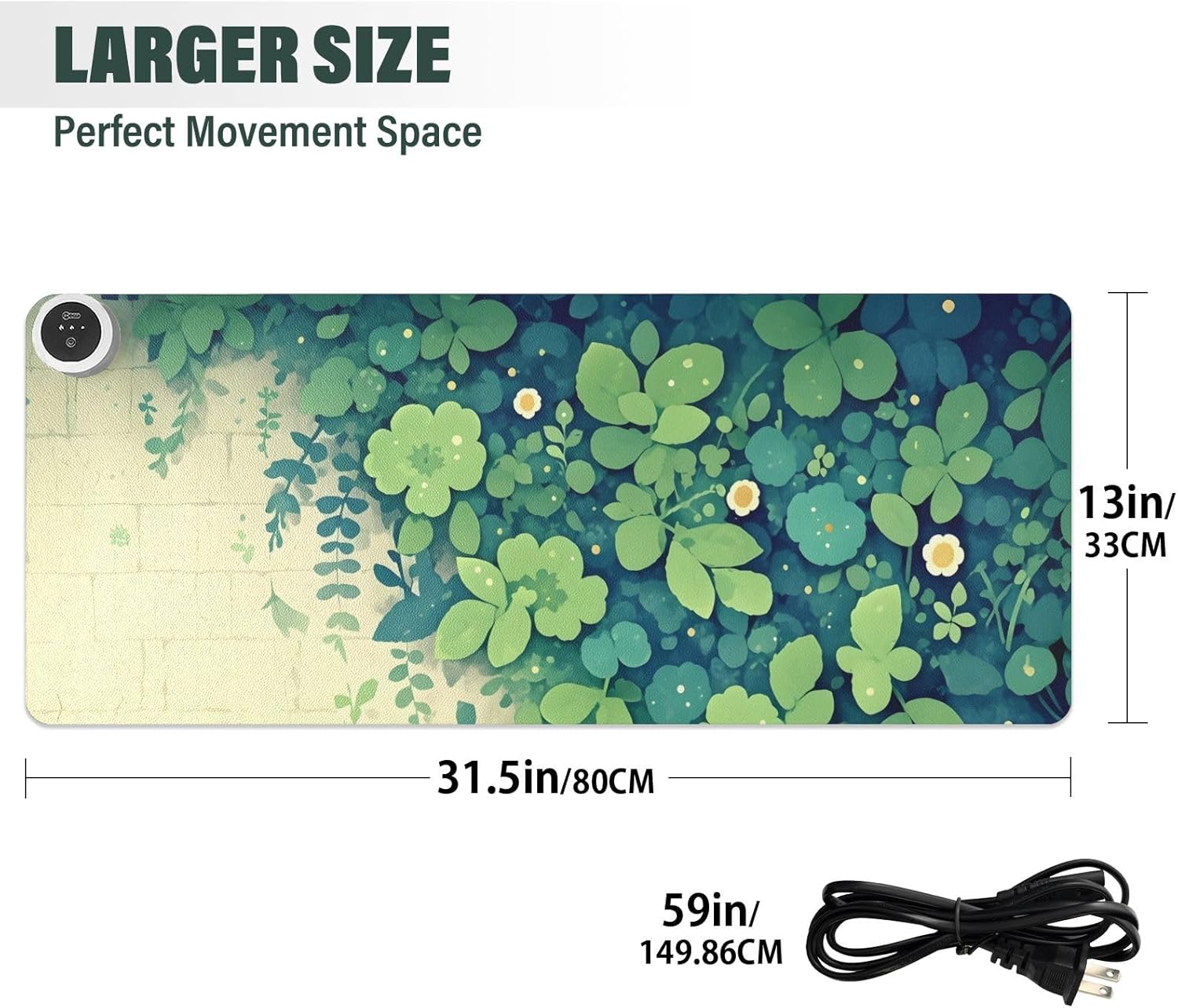 Large Heated Mouse Pad,Leather Desk Mat,31.5"x13",Hand Warmer Pads for Desk,Leaf(Green)