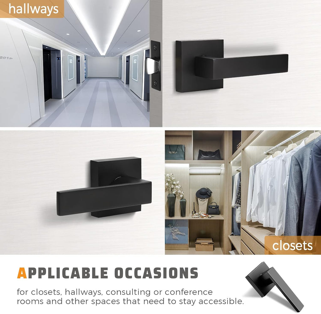 KNOBWELL 6 Pack Black Interior Door Handles for Left or Right Handing Passage Function Heavy Duty Matte Black Closet Door Handle Set, 2.07 lb One Lever