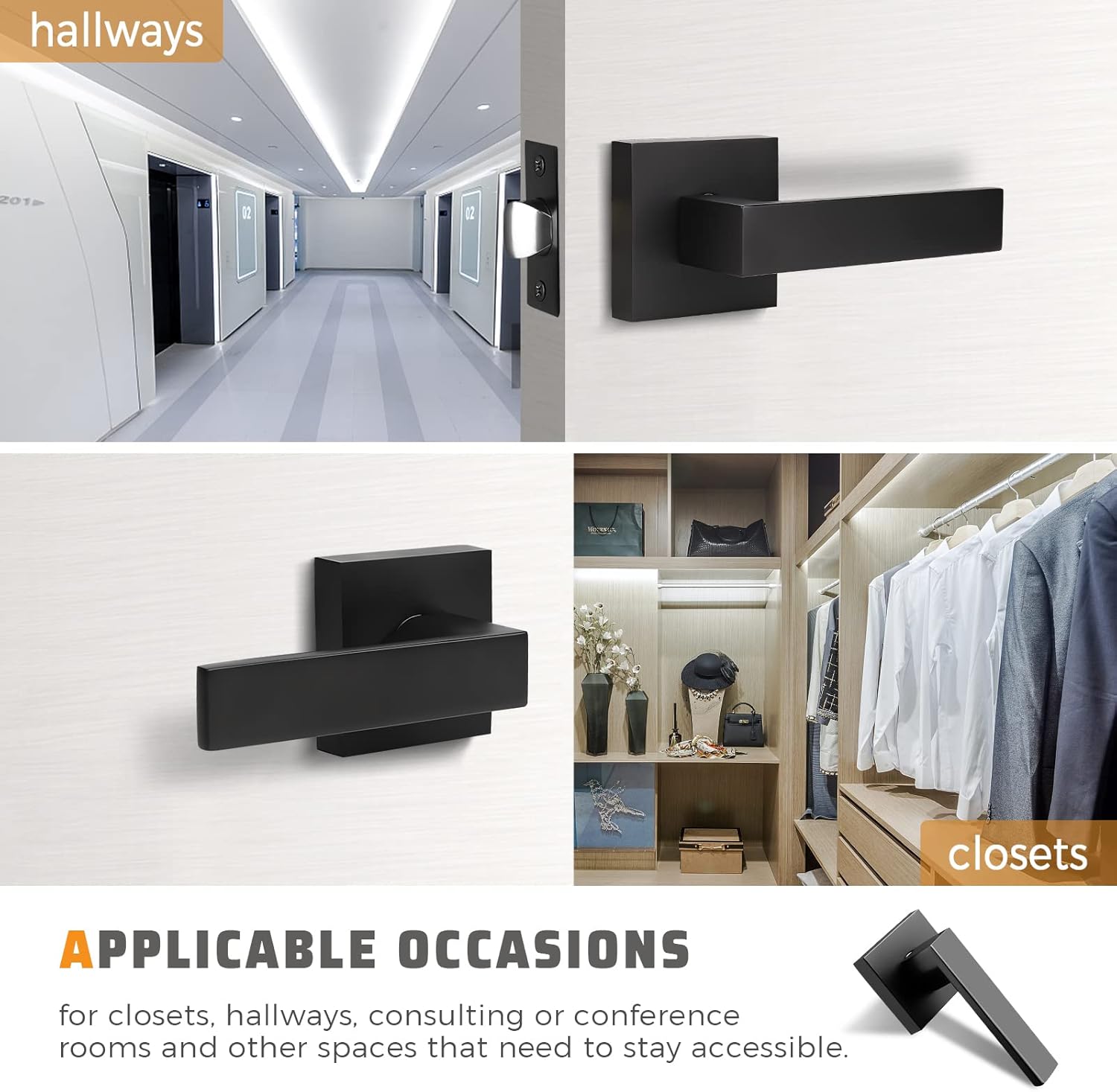 KNOBWELL 6 Pack Black Interior Door Handles for Left or Right Handing Passage Function Heavy Duty Matte Black Closet Door Handle Set, 2.07 lb One Lever