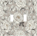White Poppies Floral Modern Grey Peonies Flowers Decorative Switch Plates 2 Gang Double Toggle Outlet Light Switch Cover Wall Plate Electrical Faceplate for Bedroom Bathroom Decor