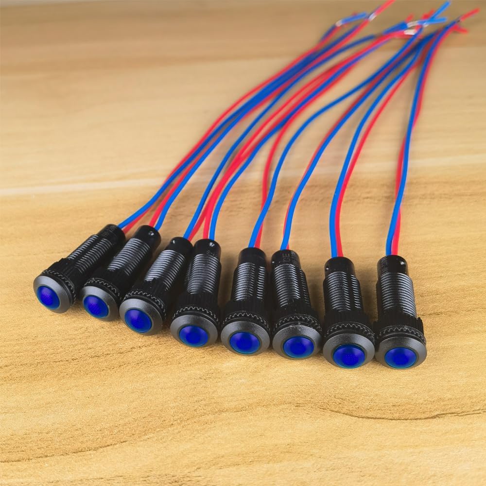 8pcs Blue LED Indicator Pilot Light 110VAC Mounting Hole Size 8mm(Flame Retardant Plastic Shell)