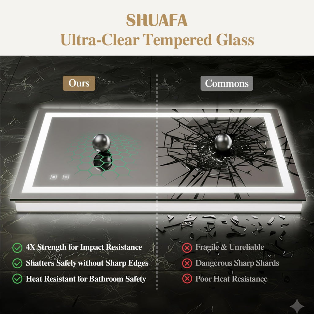 36X36 Inch LED Bathroom Mirror with Lights, Frontlit+ Backlit Bathroom Vanity Mirror for Wall, Ultra-Clear Tempered Glass, Shatter-Proof, Anti-Fog and Memory Function, ETL Listed