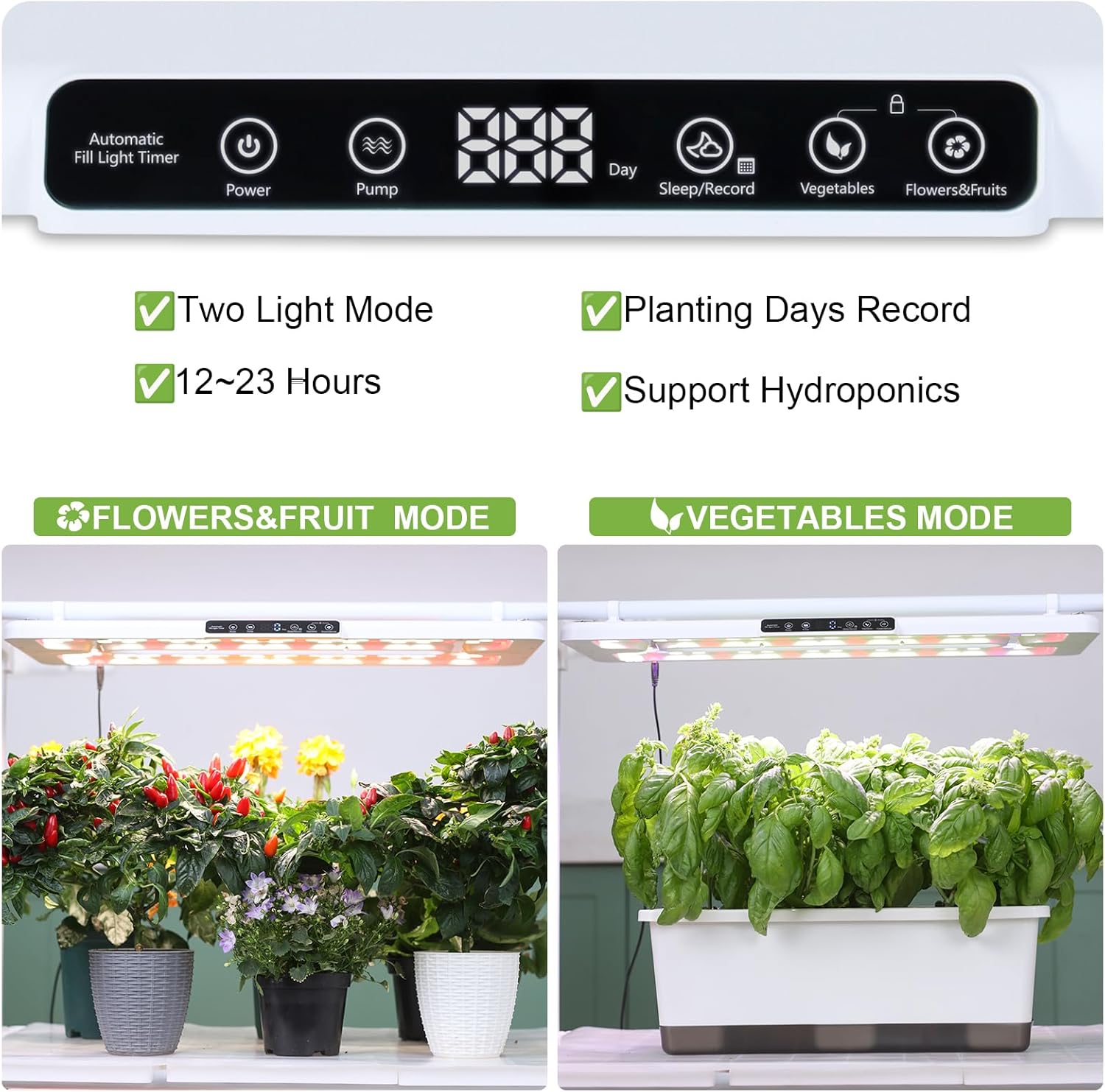 22" x 10" Grow Lights for Indoor Plants and Vegetables, Full Spectrum LED Growing Lamp for Indoor Garden Greenhouse - Features Two Smart Light Mode, 12~23H Timer - 2 Pack (2 in Series White)