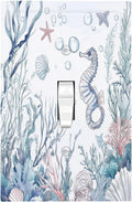 Decorative Light Switch Cover Ocean Coral Seahorse Seashell Starfish 1 Gang Single Toggle Device Electrical Faceplate Switchplates Decorator Outlet Wall Plate For Bathroom Home Decor
