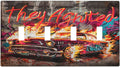 Light Switch Covers Hip Hop Street Graffiti Flame Car Quad Toggle Electrical Faceplate 4 Gang Wall Plate Decorative Switch Plates for Bedroom living Room Decor