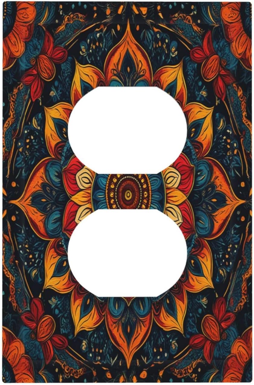 Boho Colorful Mandala 1 Gang Duplex Receptacle Switch Wall Plate Decorative Switchplate Outlet Covers Electrical Plug Cover Faceplate for Bathroom Home Decor 5 X 3 IN