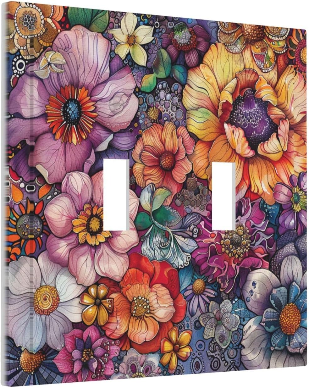 Decorative Switch Plates Colorful Bohemian Flowers Vintage Boho Floral 2 Gang Double Toggle Outlet Light Switch Cover Wall Plate Electrical Faceplate for Bed Room living Room Decor