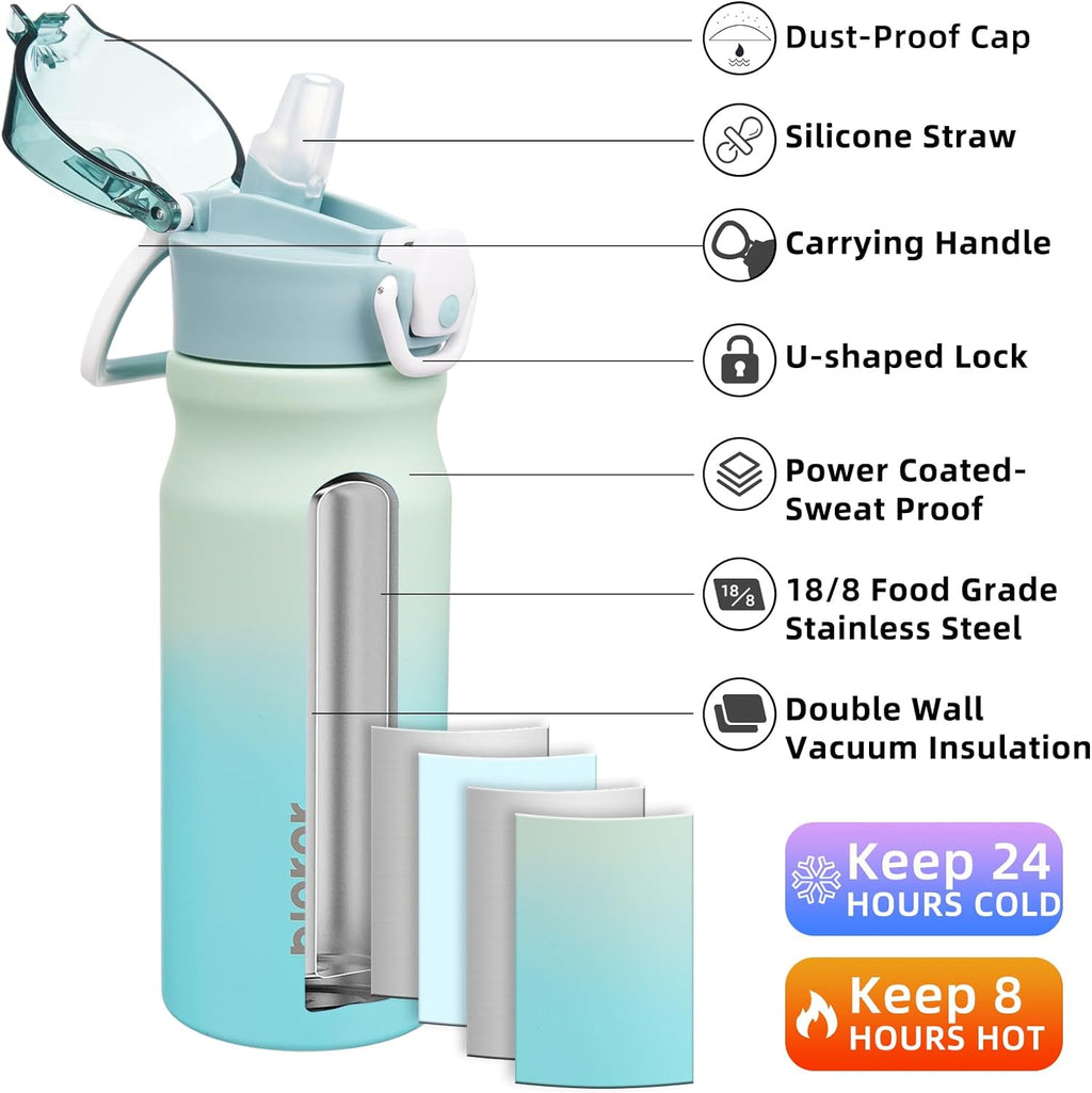 BJPKPK Insulated Water Bottle 18oz Stainless Steel Water Bottles with Straw and Carry Handle Double Wall Metal Thermal Flask,Mint