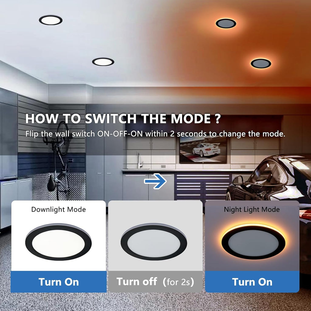 CycevSun 8 Inch LED Black 12 Pack Recessed Lights with Night Light, Canless Wafer Downlight Ultra Thin, Dimmable & 5CCT Selectable, 15W, 1350LM, ETL, 120-277V
