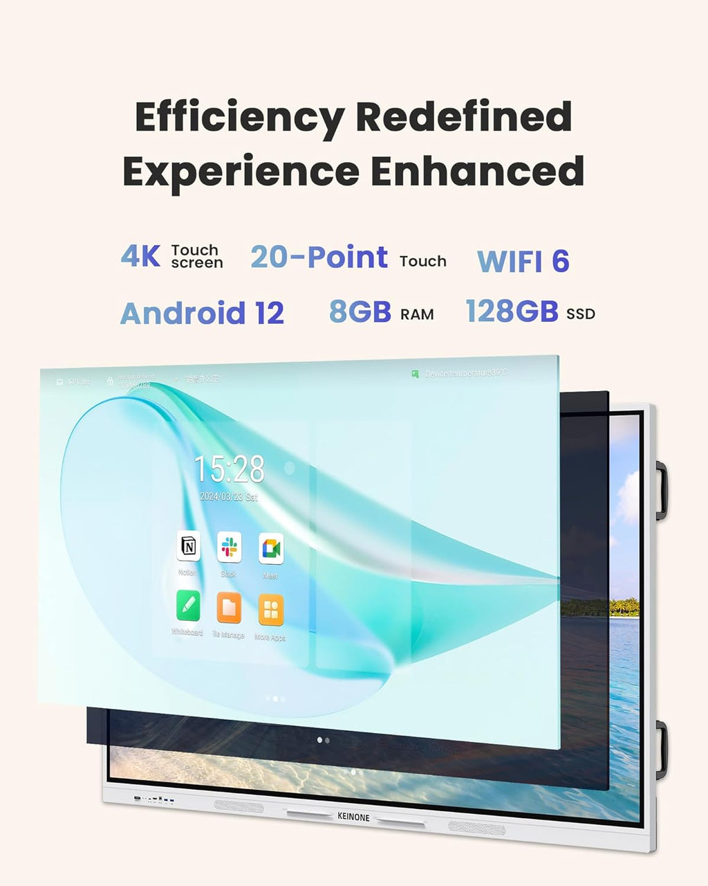 Interactive Smart Board for Classroom, 8+128 GB Electronic Digital Whiteboard Built-in Android OS & Open App Ecosystem - 4K Touchscreen Smartboard for Home Office School Studio Display