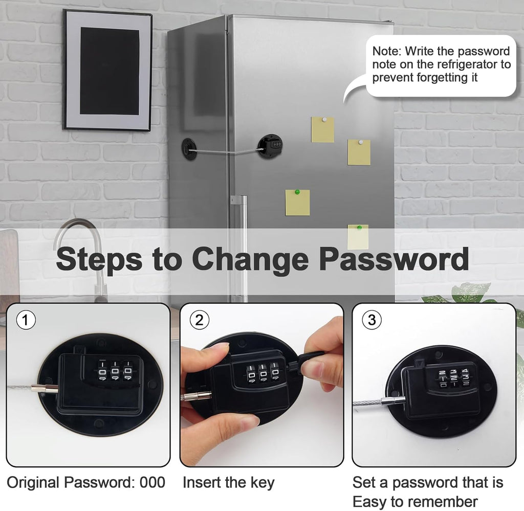 4 Pack Refrigerator Lock Combination, No-Drill Fridge Lock with Password Refrigerator Door Locking Safety Freezer Door (Black)
