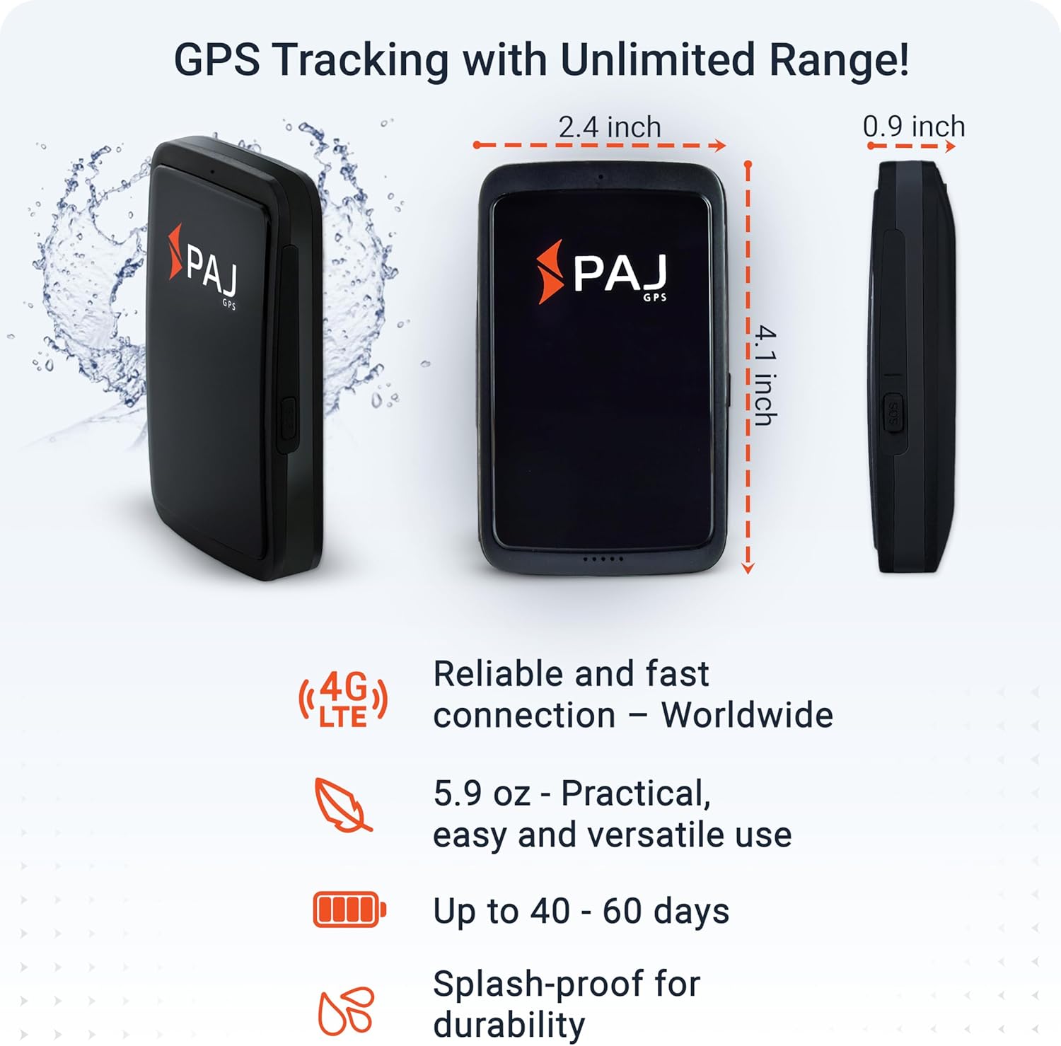 PAJ Allround Finder 4G - Real-Time GPS Tracking for Cars, Motorcycles, Kids & Seniors - SOS Button, Voice Messages & Up to 40-Day Battery for Safety & Security