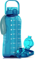 AQUAFIT 64 oz Water Bottle with Time Marker - 2in1 Straw & Chug Lid - BPA Free Big Water Bottle with Straw - Gym Water Bottle with Strap - Water Jug (64 Ounces, Aqua)