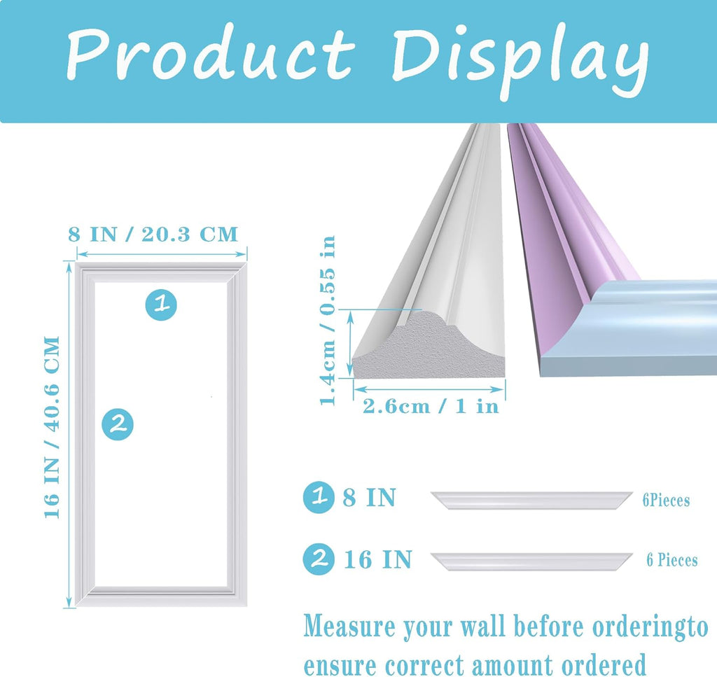 3 PCS Premade Wainscoting Panels Accent Wall Panels for Interior Wall Decor Easy DIY Build and Batten Chair Rail & Picture Frame Door Decor (8 x 16 in)