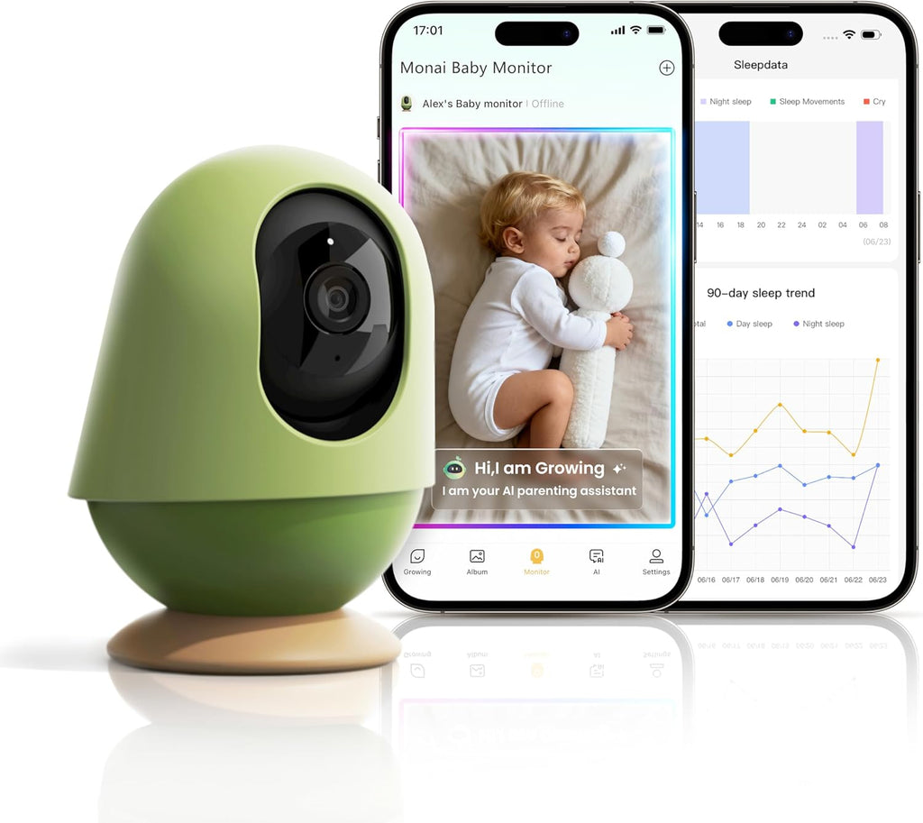 Monai Baby Monitor with Camera and Audio, 3K UHD, 6X Zoom, WiFi Video Monitor for Room or Travel, Pan 350° Tilt 65°, AI Cry Detection, Virtual Fence, Face-Cover Alerts, Sleep Monitoring, Night Vision