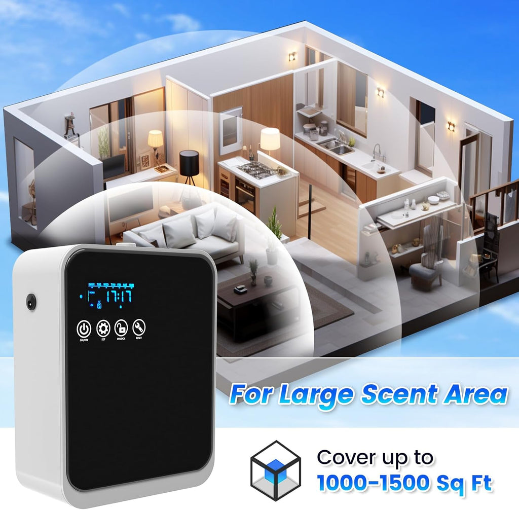 Waterless Essential Oil Diffuser,Aromatherapy Scent Diffuser Air Machine with Smart APP & Touch Screen,1500 sq.ft Coverage,250ml Capacity|Whole House Oil Diffusers for Home & Hotel Collection-Black