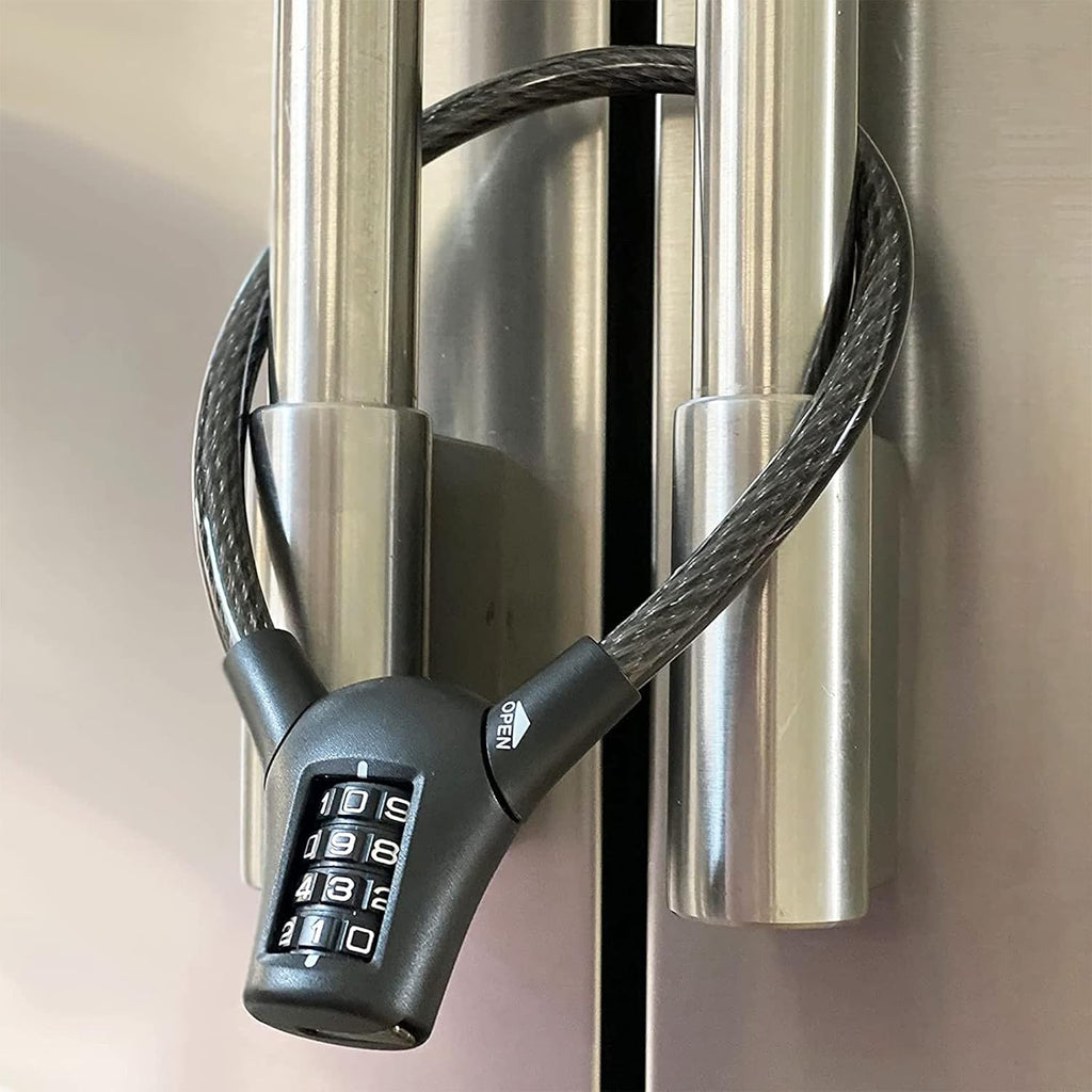 Urban August Max Refrigerator Cabinet Locks for Adults Kids Toddlers - Premium Cable Locks with Combination 4-Digit Code - Cut-Resistant Easy-to-use Multifunctional French Door Lock - One Pack