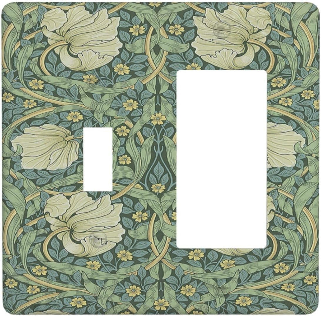 Outlet Covers Vintage Floral Plant Sage Green William Morris 1 Toggle 1 Rocker Combination Decorative Wall Plate Light Switch Cover Plate Electrical Switch Plates for Bedroom Home Decor