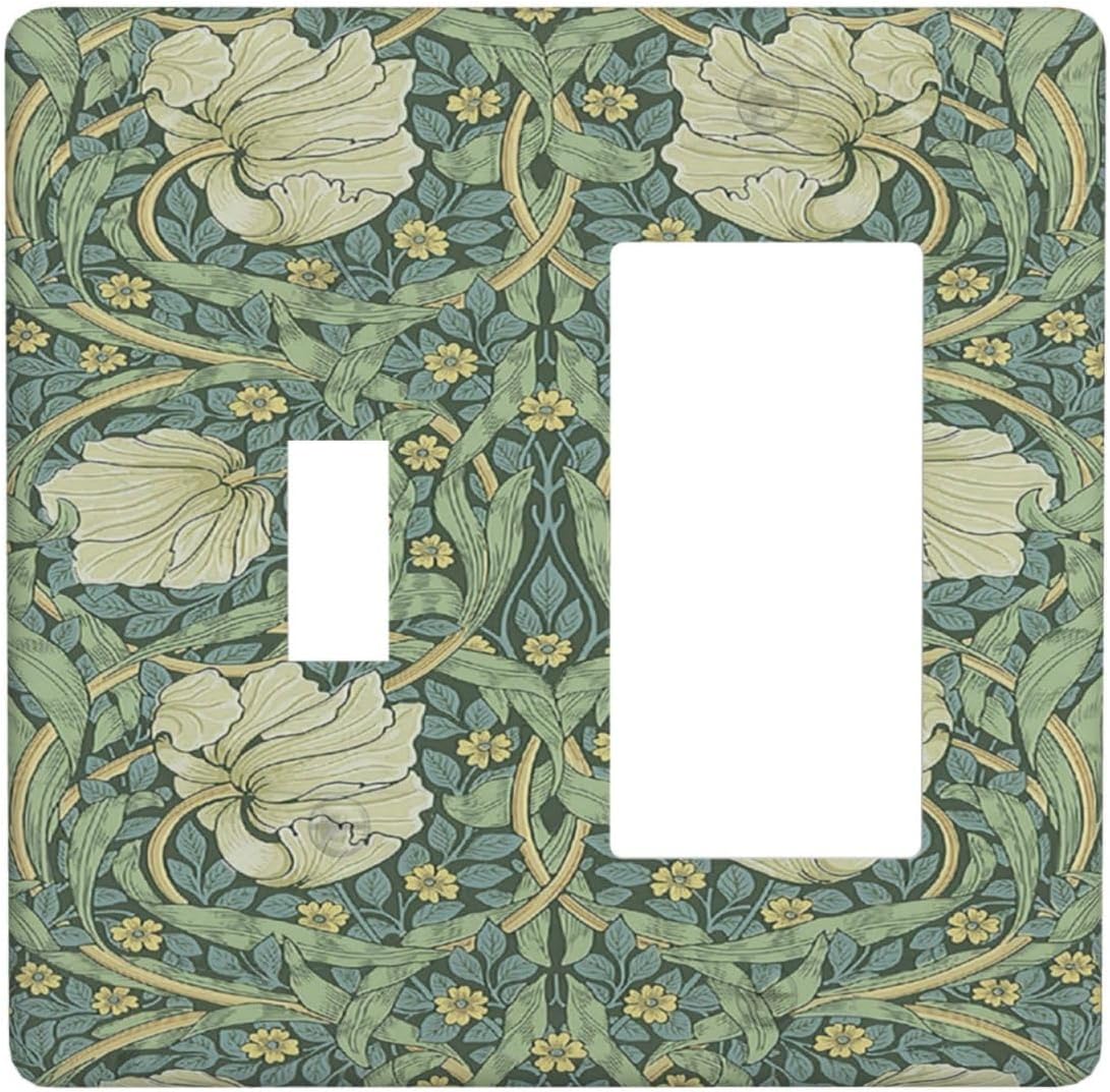 Outlet Covers Vintage Floral Plant Sage Green William Morris 1 Toggle 1 Rocker Combination Decorative Wall Plate Light Switch Cover Plate Electrical Switch Plates for Bedroom Home Decor