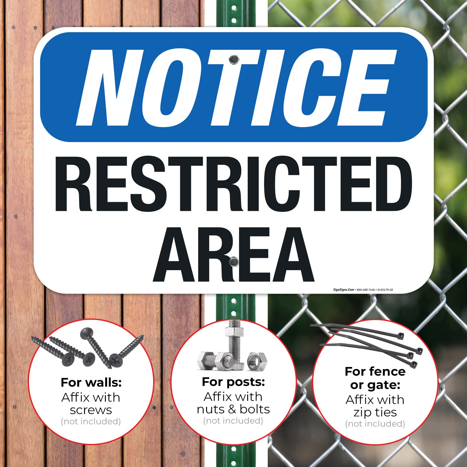 Notice Restricted Area Sign, 12x18 Inches, Rust Free .063 Aluminum, Fade Resistant, Made in USA