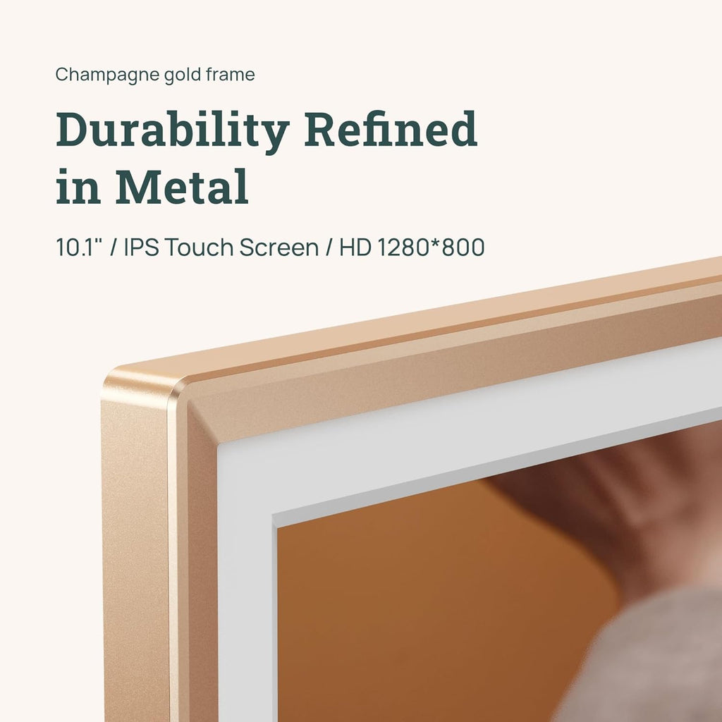 ARZOPA D10 Metal Digital Picture Frame 10.1" HD IPS Anti-Glare Touch Screen Load Photos & Videos Directly from Phone Ideal for Thoughtful Gifting Small and Exquisite - Champagne Gold