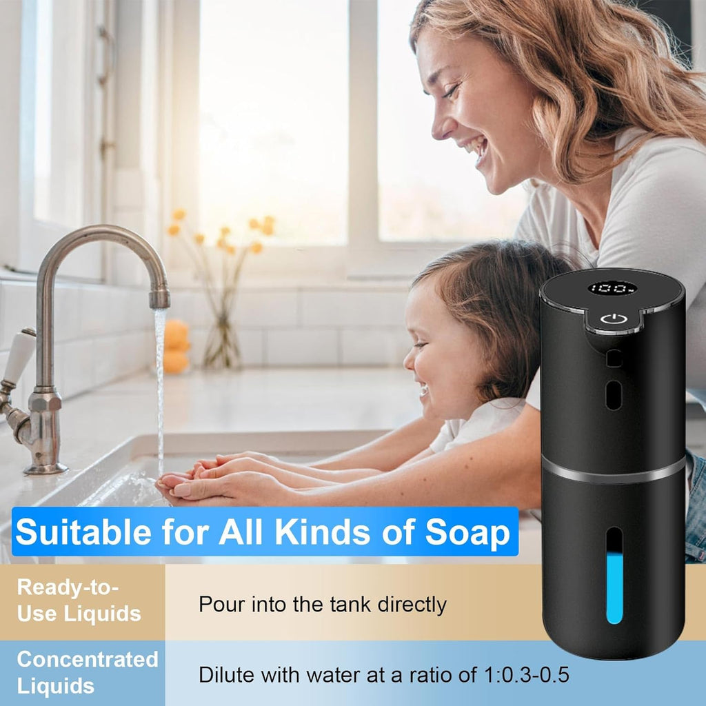 Automatic Liquid Soap Dispenser Touchless, USB Rechargeable Smart Hand Soap Dispenser, 6-Level Adjustable, 12.8oz/380mL, Compatible with Thick Thin Dish Soap for Bathroom Kitchen-Black