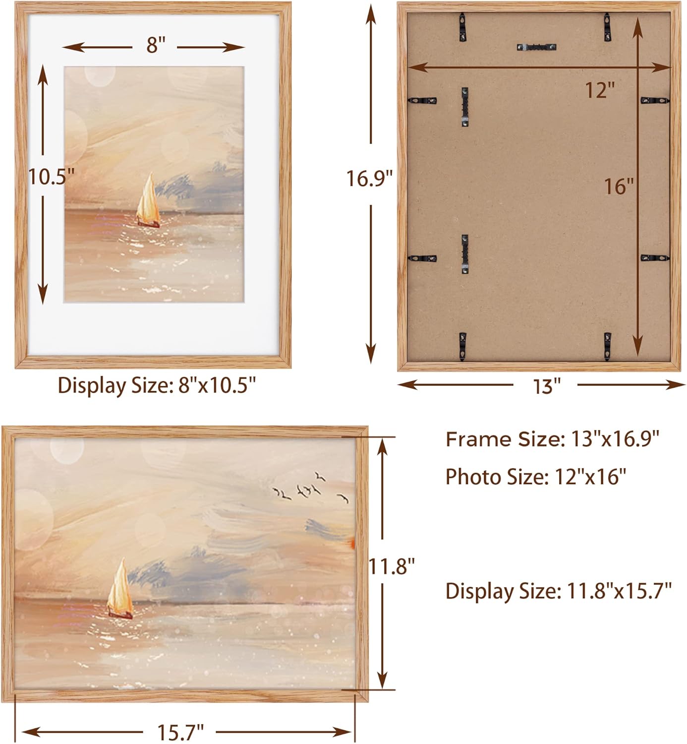 12x16 Picture Frame, Solid Oak Wood 12 x 16 Frame for Wall, 12 by 16 Picture Frames with Real Glass, 12x16 Frame Matted to 8.5x11, Rusitic Wood 12"x16" Poster Frame, Natural Oak Color, 1 Pack