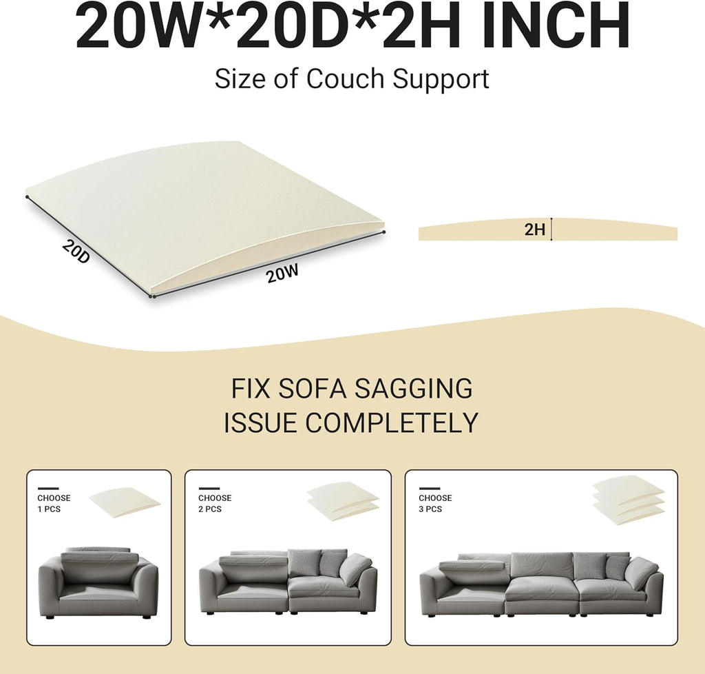 Couch Cushion Support for Sagging Seat, High Density Foam Sofa Support Replacement for Furniture, Curved Couch Supporter for Under The Cushions, Beige Set of 3