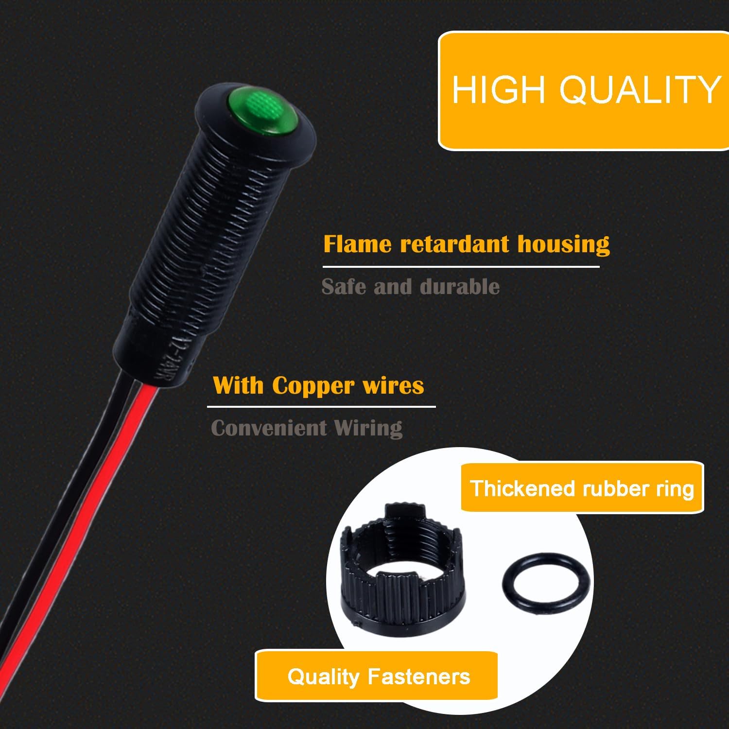 5pcs 8mm LED Indicator Light Plastic Black Signal Dot Lamp 110-220VAC 5/16" Mounting Hole Size with 15cm/5.9in. Wire (Green LED)