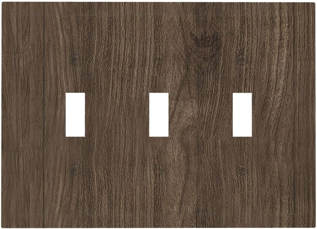 Decorative Light Switch Cover Plate Rustic Walnut Wood Grain 3 Gang Wall Plate Triple Toggle Switch Plate Covers Electrical Outlet Cover for Farmhouse Cabin Decor