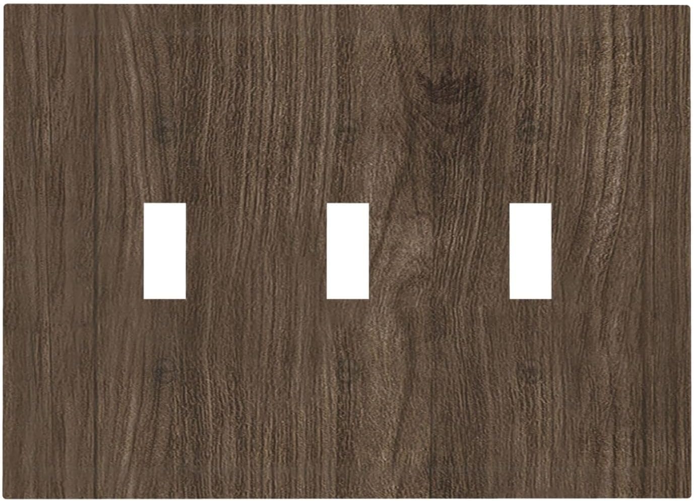 Decorative Light Switch Cover Plate Rustic Walnut Wood Grain 3 Gang Wall Plate Triple Toggle Switch Plate Covers Electrical Outlet Cover for Farmhouse Cabin Decor