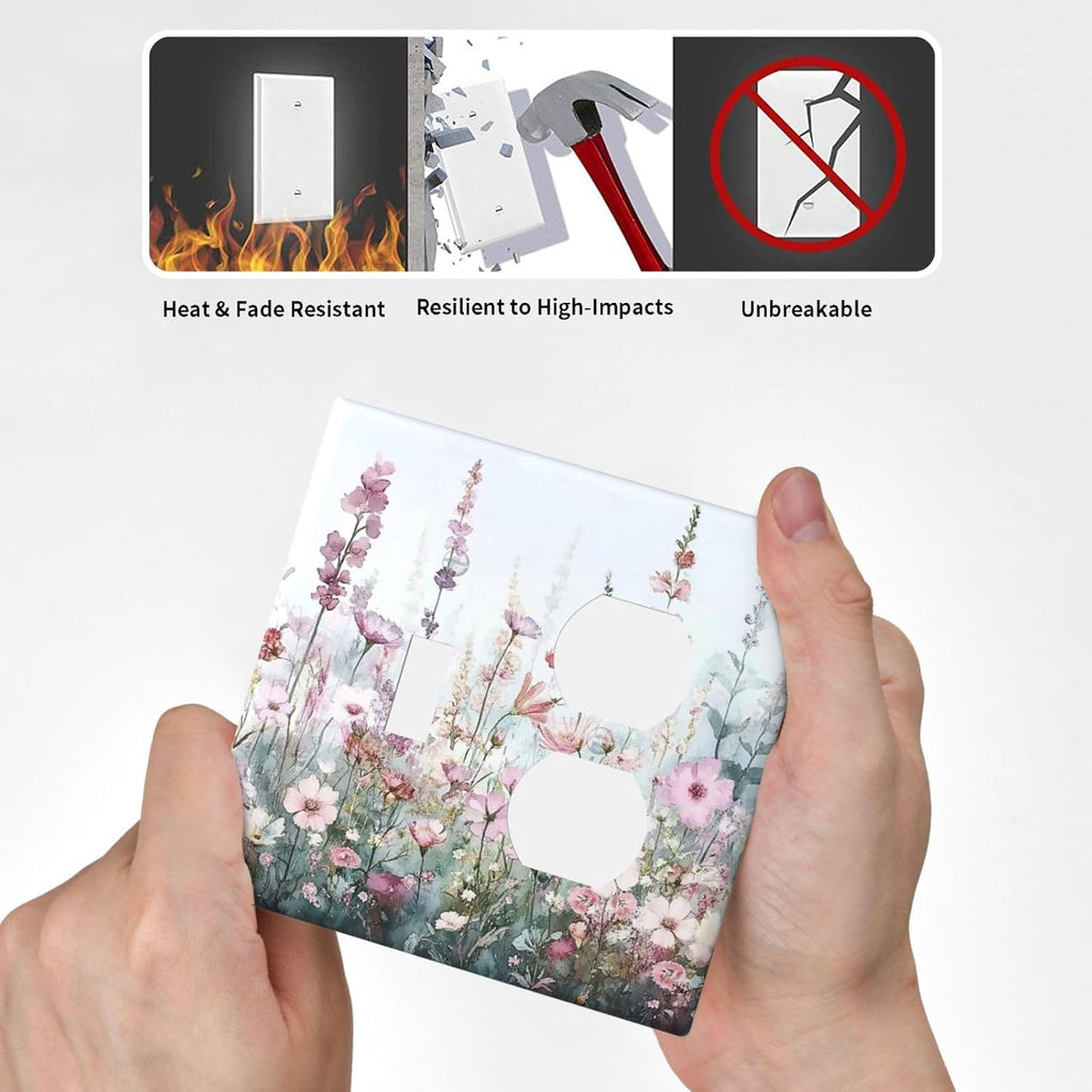 Pink Floral Watercolor Botanical Wildflowers Wallplates 1 Toggle 1 Duplex Switch Plate Electrical Gfci Faceplate Decorative Light Switch Covers For Bed Room Living Room Decor