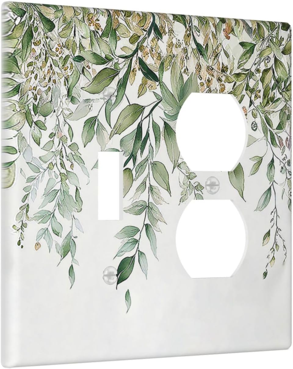 Wallplates Sage Green Eucalyptus Watercolor Plant Leaves 1 Toggle 1 Duplex Switch Plate Electrical GFCI Faceplate Decorative Light Switch Covers for Bedroom Bathroom Decor