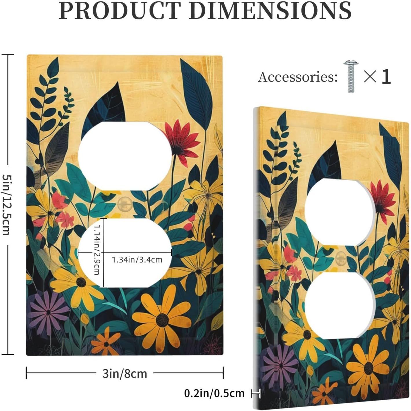 Abstract Minimalist Floral Botanical Boho Flower 1 Gang Duplex Receptacle Switch Wall Plate Decorative Switchplate Outlet Covers Electrical Plug Cover Faceplate for Bathroom Home Decor 5 X 3 IN