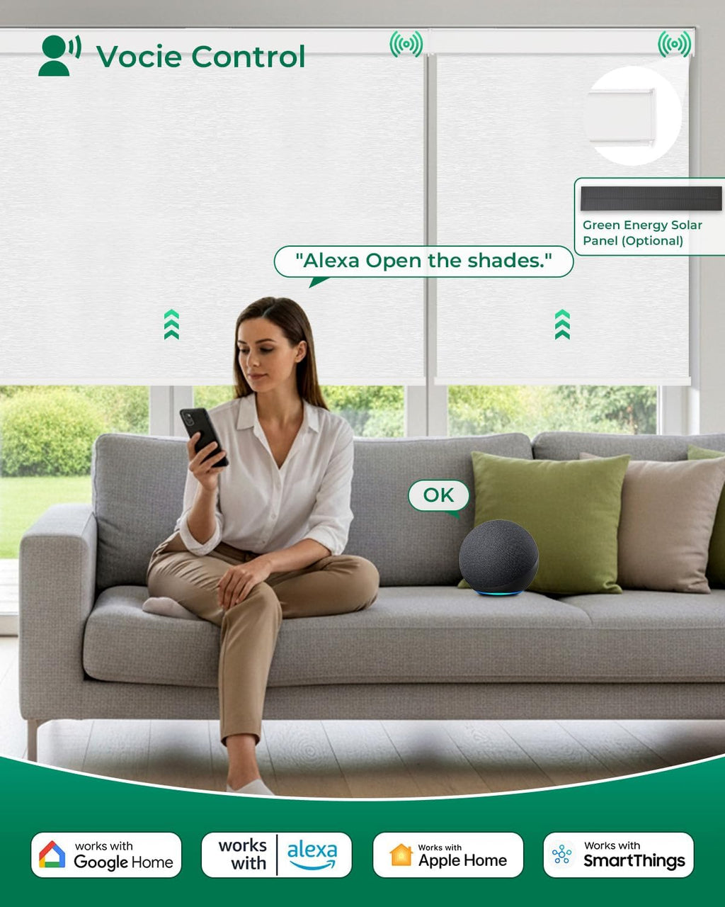 Allesin Motorized Roller Blinds – Rechargeable Smart Shades with Remote & Quiet Motor, Top/Bottom Aluminum Rails, Alexa-Compatible for Window (Custom Size, 100% Blackout Cloud-Patterned)
