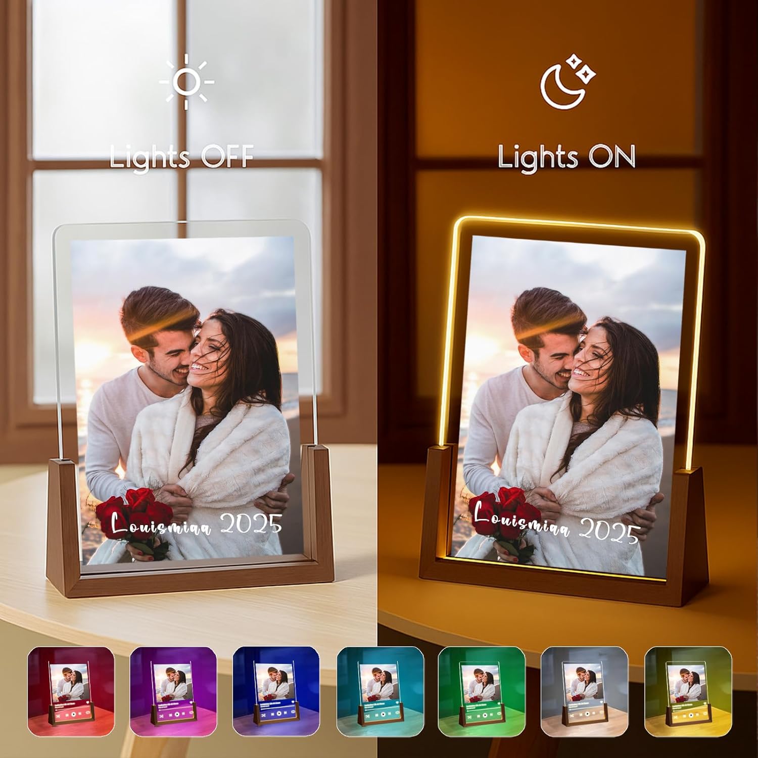 LOUISMIAA Customized Picture Frames with Night Light,Decorative Plaque Anniversary Birthday Mother’s Day Father’s Day Valentine’s Personalized Gifts for Boyfriend Girlfriend Couple Same Day Shipping