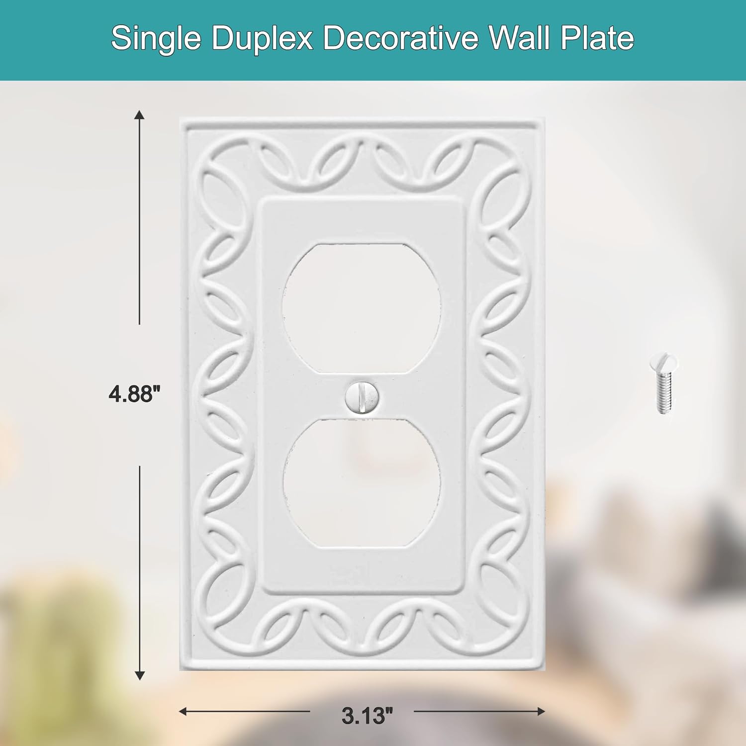 Single Duplex Outlet Cover Plate, 4-Pack White NovaBloom Metal Wall Plate 1 Gang, Light Switch Cover, for Receptacle Light Switch, Switch Cover Decorative Wallplate, Durable