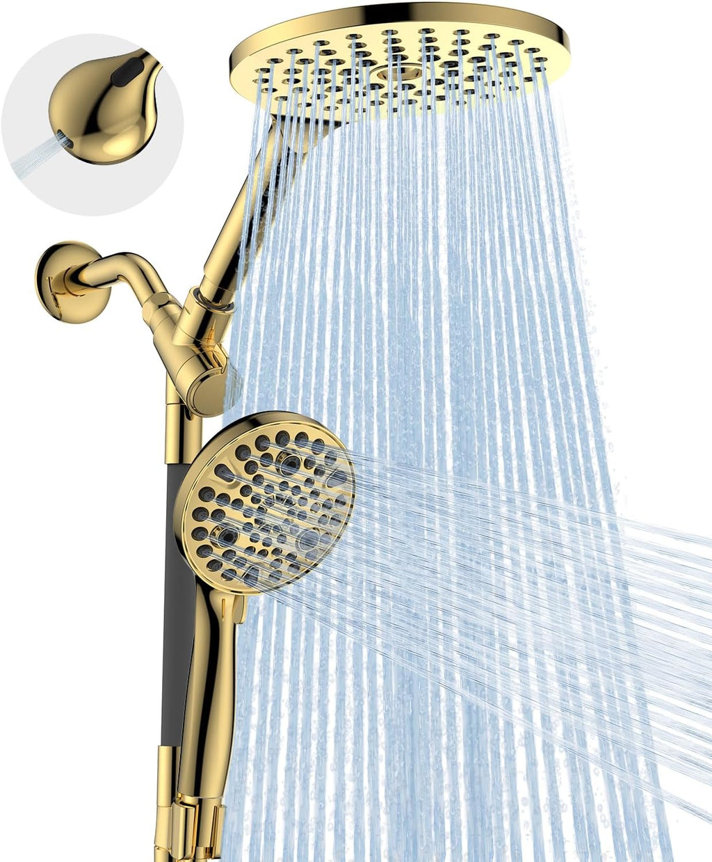 Dual Handheld Shower Head Combo, 2-in-1 Rain Shower Heads System 8 Inch Rainfall Shower Head and 10 Modes High Pressure Hand Held Showerhead with Built-in Power Wash