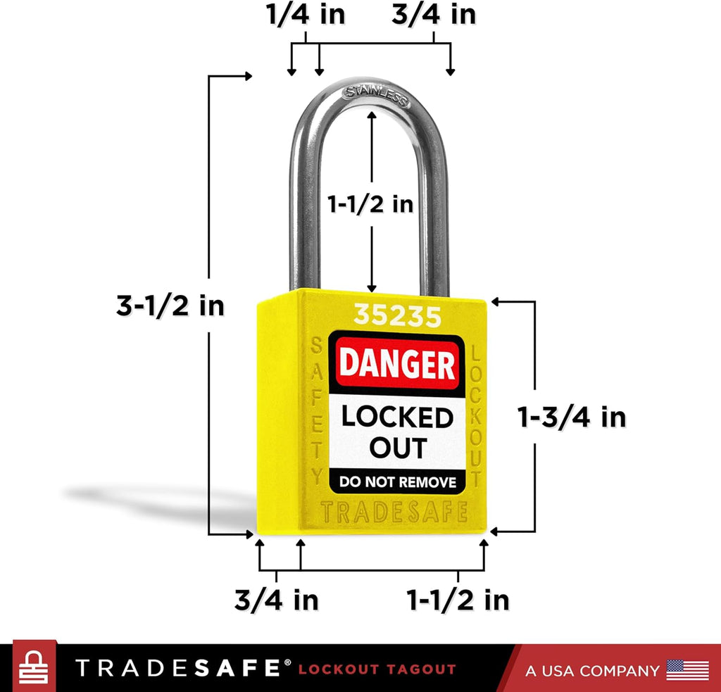 TRADESAFE Lockout Tagout Locks Set - 10 Yellow Keyed Alike Padlocks, 2 Keys Per Lock, OSHA Compliant Loto Locks