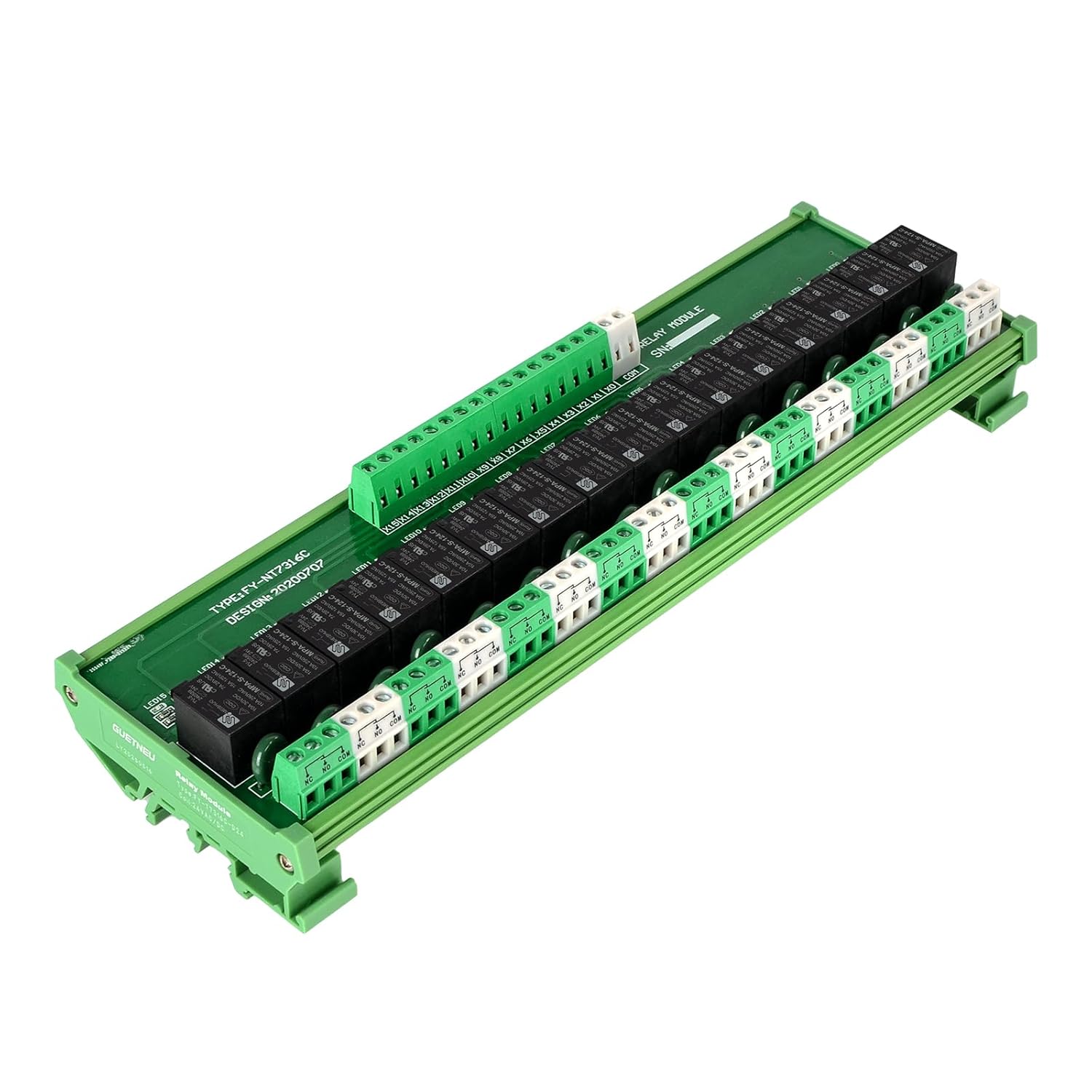 Relay Board, 16 Channel 1 SPDT DIN Rail Mount 24V DC/AC Relay, Interface Board