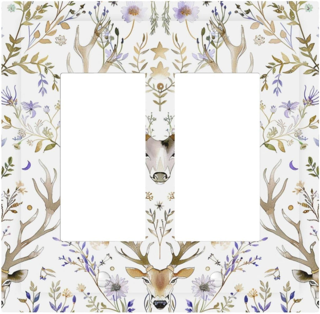 Decorative Outlet Covers Gothic Retro Floral Damask Elk Wild Flower 2 Gang Double Gfci Rocker Electrical Wall Panels Light Switch Cover Plate For Bed Room Living Room Decor