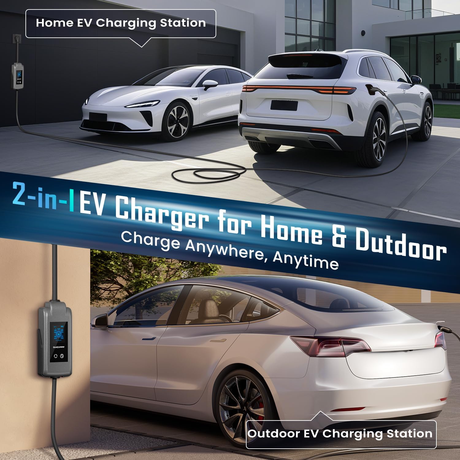 Level 2 EV Charger, 8X Faster Charging, Portable & IP66 Waterproof, NEMA 14-50 Plug for Home Garage & Outdoor Camping, Compatible with J1772 EVs (Tesla with Adapter) (32, Amps)