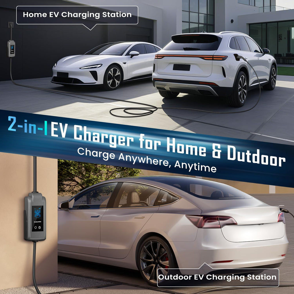 Level 2 EV Charger, 8X Faster Charging, Portable & IP66 Waterproof, NEMA 14-50 Plug for Home Garage & Outdoor Camping, Compatible with J1772 EVs (Tesla with Adapter) (40, Amps)
