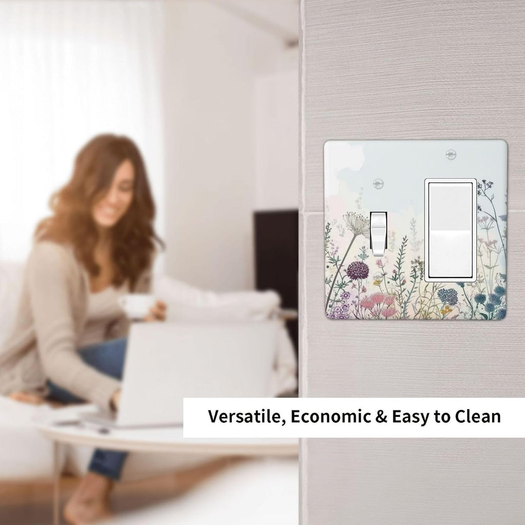 Colorful Wildflower Watercolor Dandelion Floral Outlet Covers 1 Toggle 1 Rocker Combination Decorative Wall Plate Electrical Switch Plates Light Switch Cover Plate For Cabin Home Decor