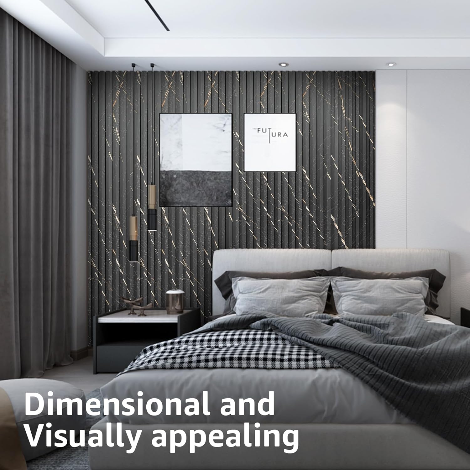 Art3d 8-Pack WPC Slat Panel for Interior Decor, Decorative Fluted Accent Wall Covering for Living Room Bedroom TV Background Office, 96 x 6 Inch - Granite