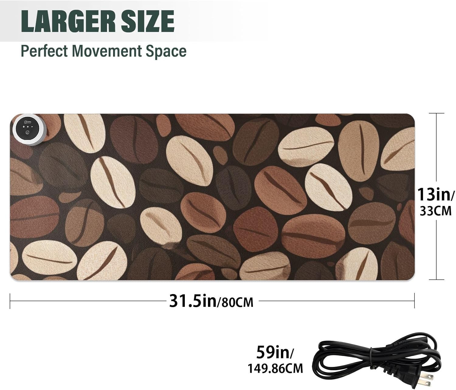Heated Desk Pad Mouse Pad 31.5x13 Inch PU Leather Desk Mat with 3 Heat Levels Large Mouse Gaming Computer Laptop Mat Brown Vintage Coffee Beans