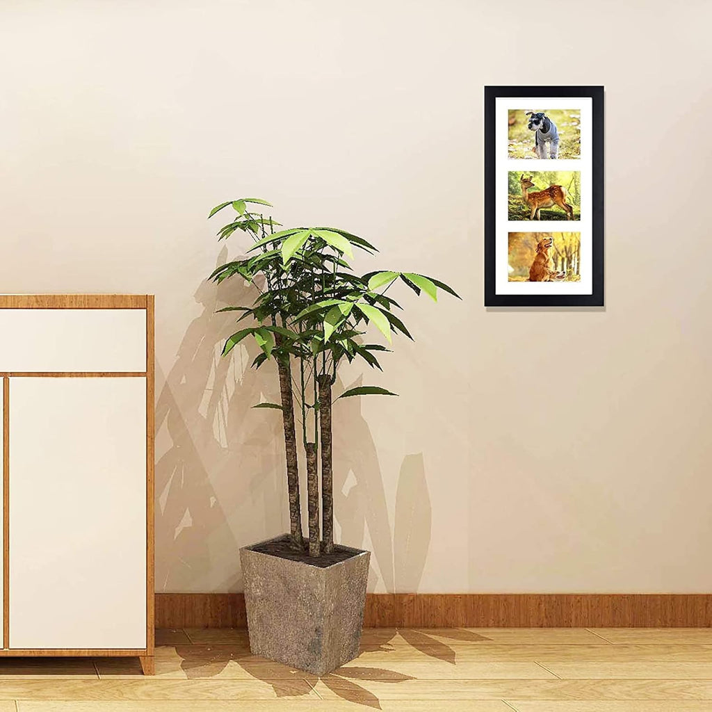 Golden State Art, Set of 10, 9x18 Black Wood Frame - White Mat for Three 5x7 Pictures - Sawtooth Hangers- Swivel Tabs - Wall Mounting - Landscape/Portrait - Real Glass - Collage Frame