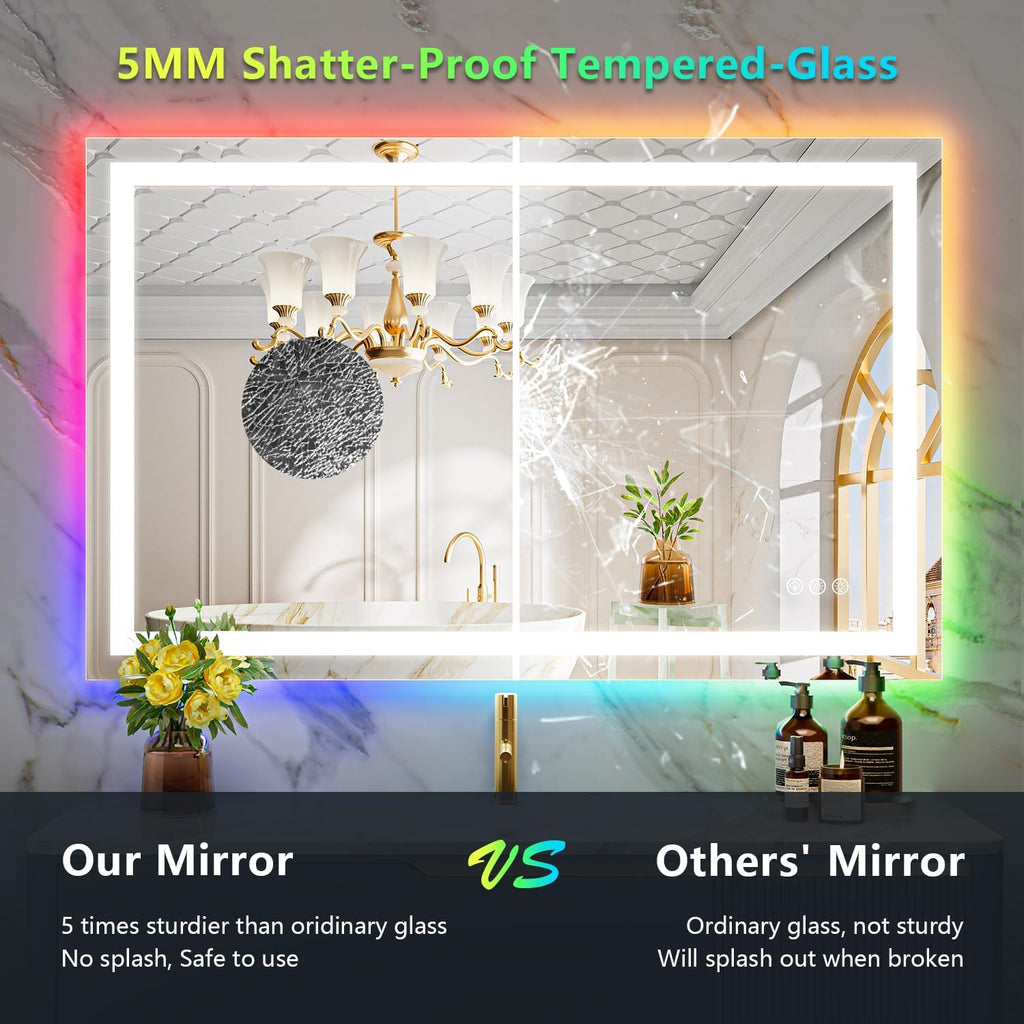 40x24 Inch RGB LED Bathroom Mirror Front Light and RGB Backlit Lighted Vanity Mirror for Bathroom Wall Mounted Dimmable Anti Fog Memory Shatter-Proof IP54 Waterproof Horizontal/Vertical